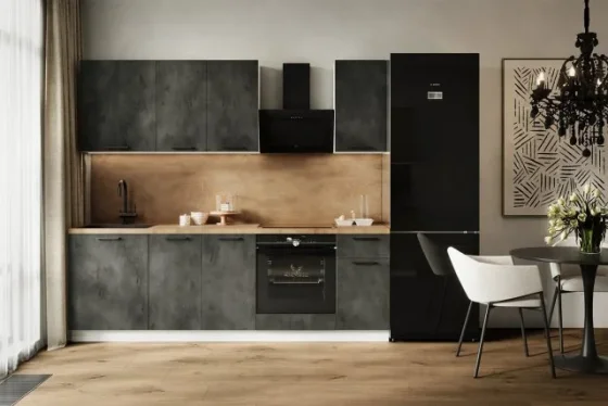 Кухонный гарнитур Hoff Сити 2,4 м, 240х210х52,6 см, белый/бетон тёмный